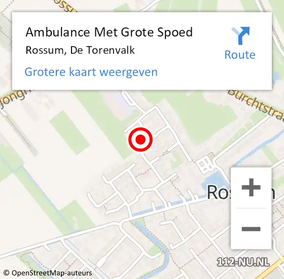 Locatie op kaart van de 112 melding: Ambulance Met Grote Spoed Naar Rossum, De Torenvalk op 12 maart 2022 15:58