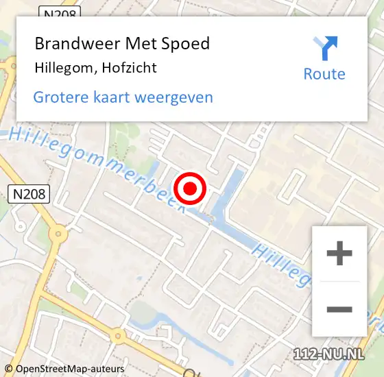 Locatie op kaart van de 112 melding: Brandweer Met Spoed Naar Hillegom, Hofzicht op 12 maart 2022 16:06