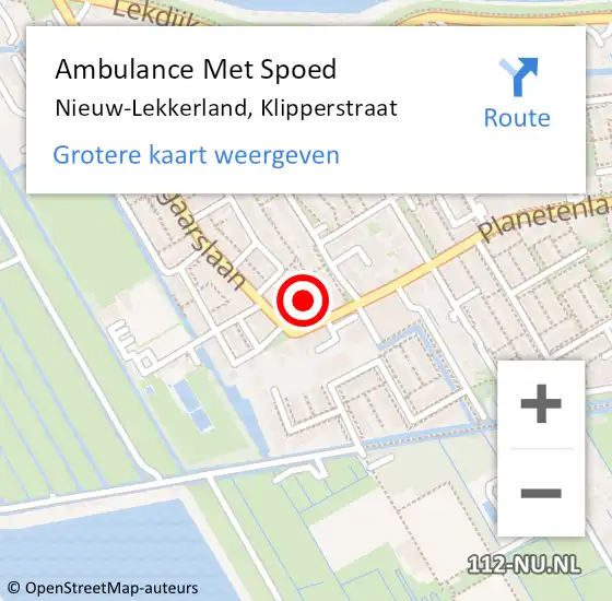 Locatie op kaart van de 112 melding: Ambulance Met Spoed Naar Nieuw-Lekkerland, Klipperstraat op 12 maart 2022 16:18