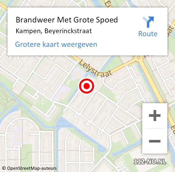 Locatie op kaart van de 112 melding: Brandweer Met Grote Spoed Naar Kampen, Beyerinckstraat op 12 maart 2022 16:54