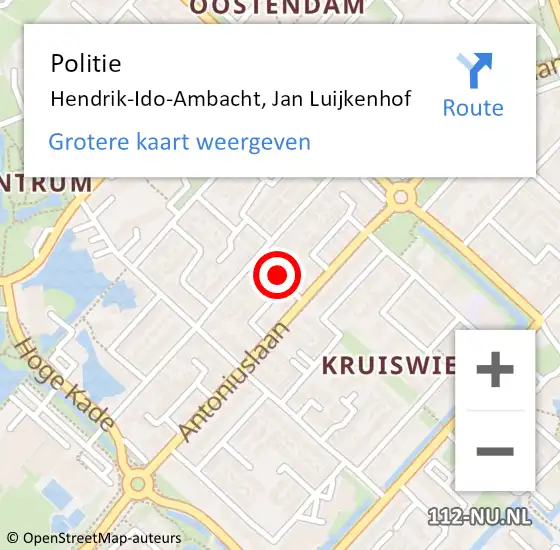 Locatie op kaart van de 112 melding: Politie Hendrik-Ido-Ambacht, Jan Luijkenhof op 12 maart 2022 17:01