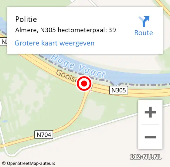Locatie op kaart van de 112 melding: Politie Almere, N305 hectometerpaal: 39 op 12 maart 2022 17:04
