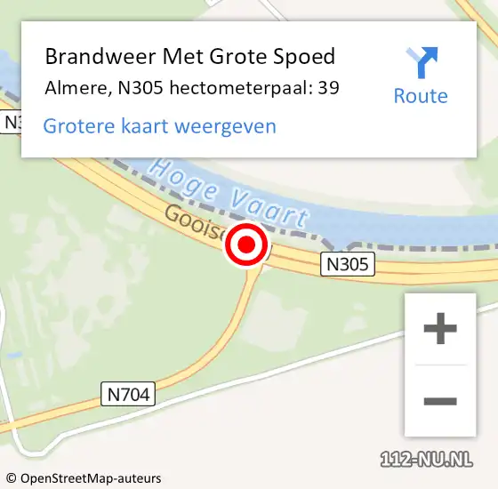 Locatie op kaart van de 112 melding: Brandweer Met Grote Spoed Naar Almere, N305 hectometerpaal: 39 op 12 maart 2022 17:05