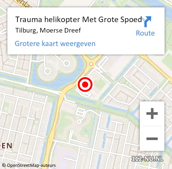 Locatie op kaart van de 112 melding: Trauma helikopter Met Grote Spoed Naar Tilburg, Moerse Dreef op 12 maart 2022 17:55