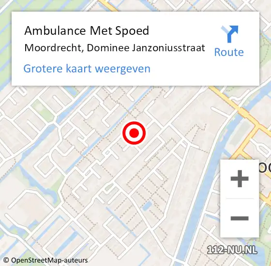 Locatie op kaart van de 112 melding: Ambulance Met Spoed Naar Moordrecht, Dominee Janzoniusstraat op 12 maart 2022 18:08