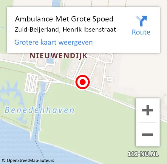 Locatie op kaart van de 112 melding: Ambulance Met Grote Spoed Naar Zuid-Beijerland, Henrik Ibsenstraat op 12 maart 2022 18:20