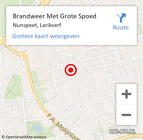 Locatie op kaart van de 112 melding: Brandweer Met Grote Spoed Naar Nunspeet, Larikserf op 12 maart 2022 18:23