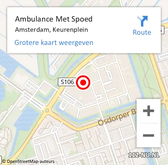 Locatie op kaart van de 112 melding: Ambulance Met Spoed Naar Amsterdam, Keurenplein op 12 maart 2022 19:03