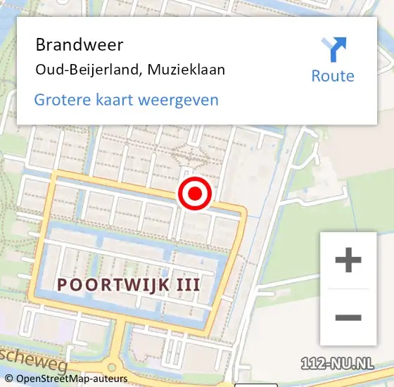 Locatie op kaart van de 112 melding: Brandweer Oud-Beijerland, Muzieklaan op 12 maart 2022 19:06