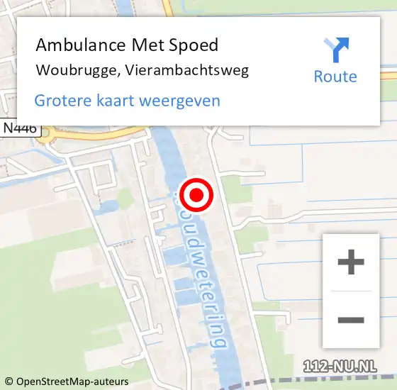 Locatie op kaart van de 112 melding: Ambulance Met Spoed Naar Woubrugge, Vierambachtsweg op 12 maart 2022 19:17