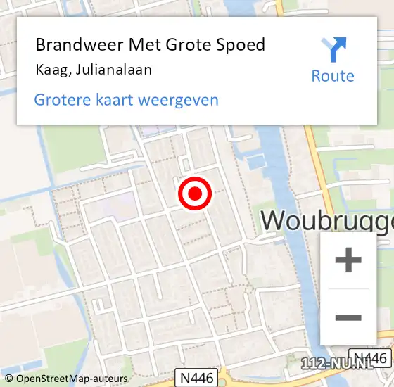 Locatie op kaart van de 112 melding: Brandweer Met Grote Spoed Naar Kaag, Julianalaan op 12 maart 2022 19:30