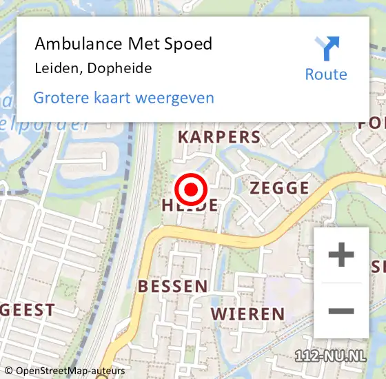 Locatie op kaart van de 112 melding: Ambulance Met Spoed Naar Leiden, Dopheide op 12 maart 2022 19:31