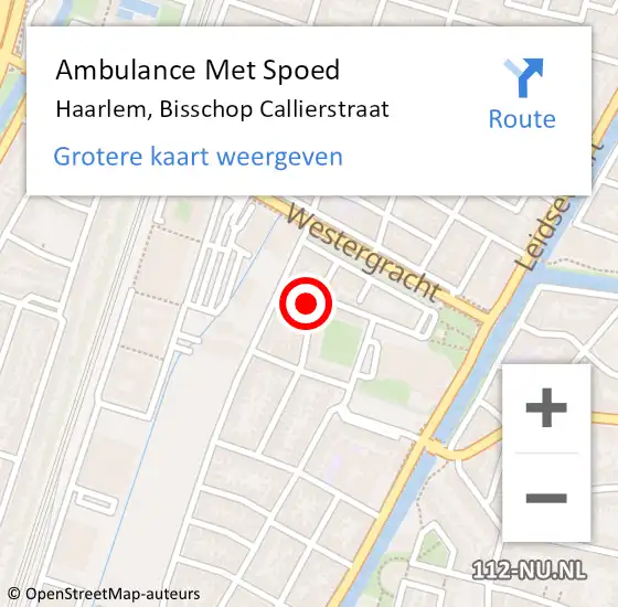 Locatie op kaart van de 112 melding: Ambulance Met Spoed Naar Haarlem, Bisschop Callierstraat op 12 maart 2022 19:55