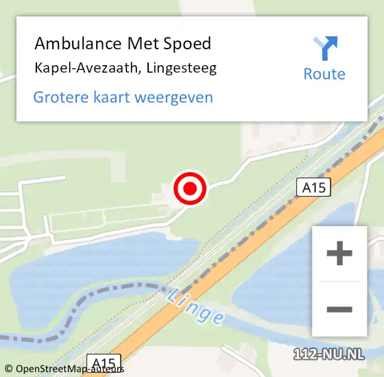 Locatie op kaart van de 112 melding: Ambulance Met Spoed Naar Kapel-Avezaath, Lingesteeg op 12 maart 2022 20:35