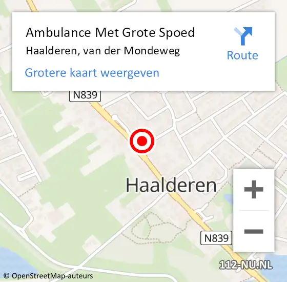 Locatie op kaart van de 112 melding: Ambulance Met Grote Spoed Naar Haalderen, van der Mondeweg op 12 maart 2022 20:38