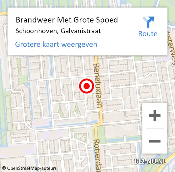 Locatie op kaart van de 112 melding: Brandweer Met Grote Spoed Naar Schoonhoven, Galvanistraat op 12 maart 2022 20:57