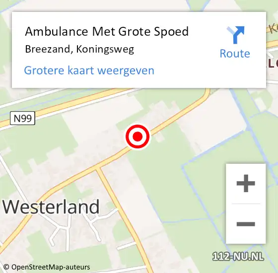 Locatie op kaart van de 112 melding: Ambulance Met Grote Spoed Naar Breezand, Koningsweg op 12 maart 2022 21:03