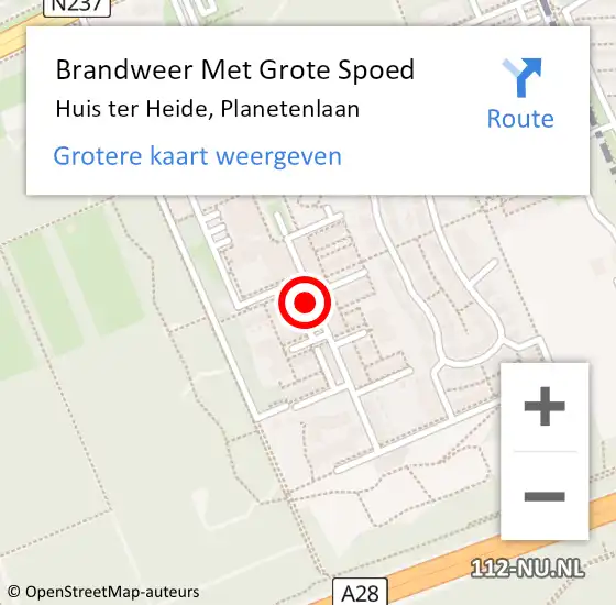 Locatie op kaart van de 112 melding: Brandweer Met Grote Spoed Naar Huis ter Heide, Planetenlaan op 12 maart 2022 21:10