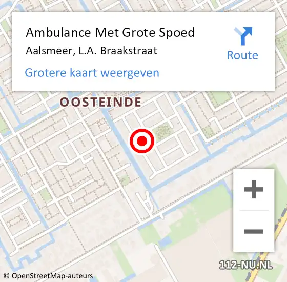 Locatie op kaart van de 112 melding: Ambulance Met Grote Spoed Naar Aalsmeer, L.A. Braakstraat op 12 maart 2022 21:38