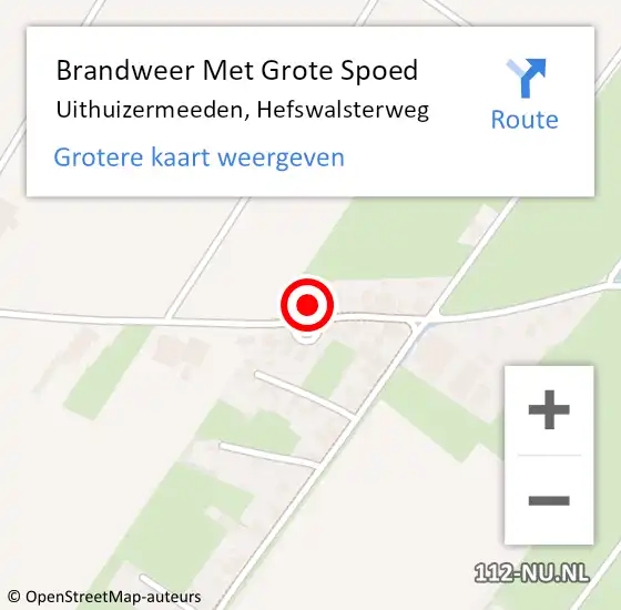 Locatie op kaart van de 112 melding: Brandweer Met Grote Spoed Naar Uithuizermeeden, Hefswalsterweg op 12 maart 2022 22:03