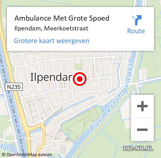 Locatie op kaart van de 112 melding: Ambulance Met Grote Spoed Naar Ilpendam, Meerkoetstraat op 12 maart 2022 22:04