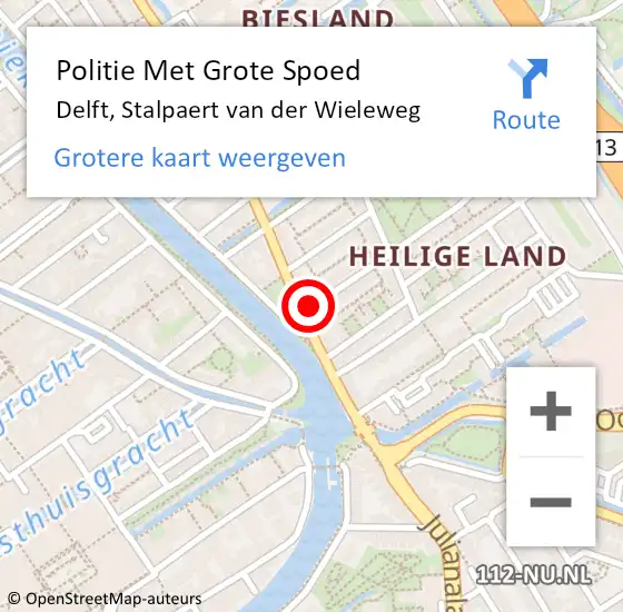 Locatie op kaart van de 112 melding: Politie Met Grote Spoed Naar Delft, Stalpaert van der Wieleweg op 12 maart 2022 22:13