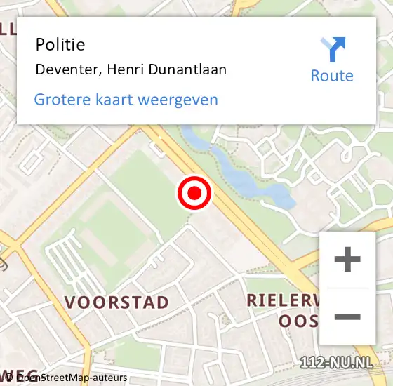 Locatie op kaart van de 112 melding: Politie Deventer, Henri Dunantlaan op 12 maart 2022 22:30