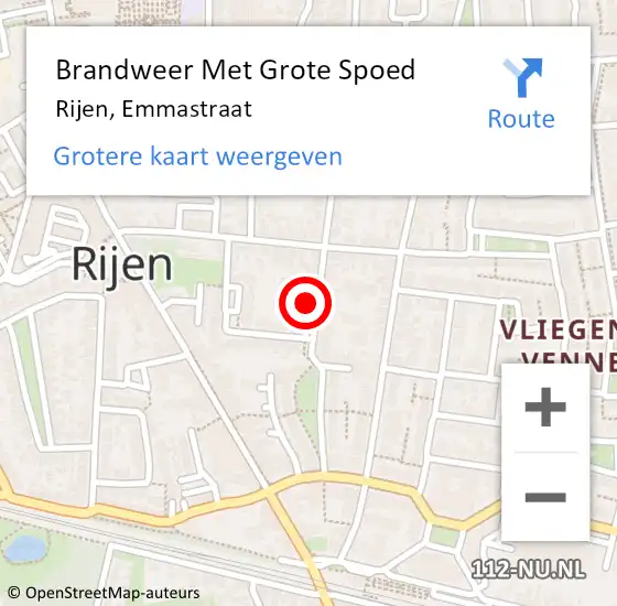 Locatie op kaart van de 112 melding: Brandweer Met Grote Spoed Naar Rijen, Emmastraat op 12 maart 2022 22:48