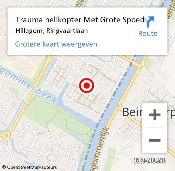 Locatie op kaart van de 112 melding: Trauma helikopter Met Grote Spoed Naar Hillegom, Ringvaartlaan op 12 maart 2022 22:51