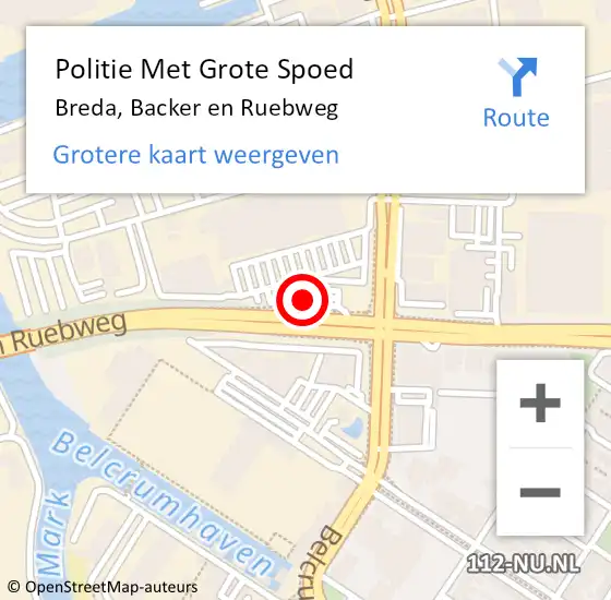 Locatie op kaart van de 112 melding: Politie Met Grote Spoed Naar Breda, Backer en Ruebweg op 12 maart 2022 23:13