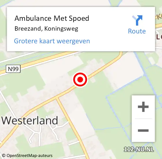 Locatie op kaart van de 112 melding: Ambulance Met Spoed Naar Breezand, Koningsweg op 12 maart 2022 23:44