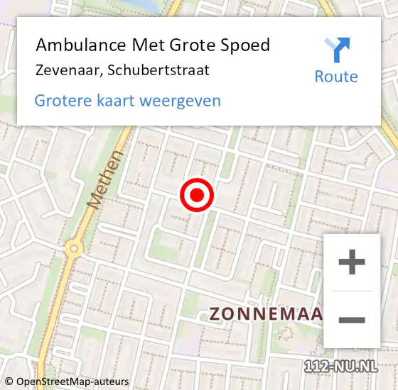 Locatie op kaart van de 112 melding: Ambulance Met Grote Spoed Naar Zevenaar, Schubertstraat op 12 maart 2022 23:50