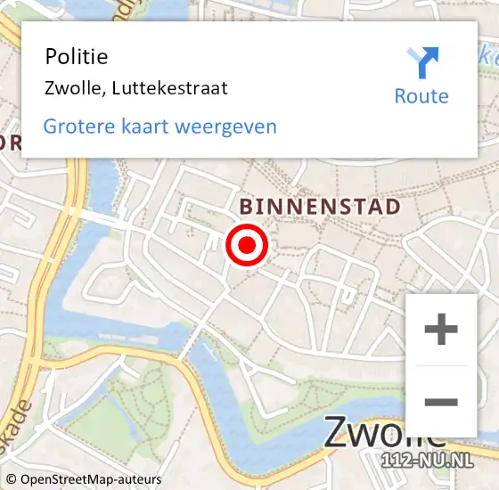 Locatie op kaart van de 112 melding: Politie Zwolle, Luttekestraat op 13 maart 2022 00:26