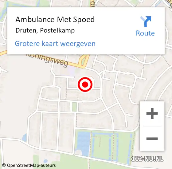 Locatie op kaart van de 112 melding: Ambulance Met Spoed Naar Druten, Postelkamp op 13 maart 2022 00:48