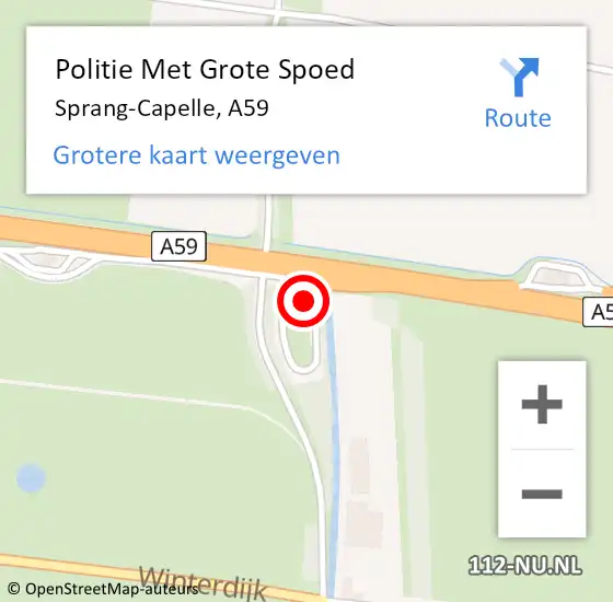 Locatie op kaart van de 112 melding: Politie Met Grote Spoed Naar Sprang-Capelle, A59 op 13 maart 2022 01:16