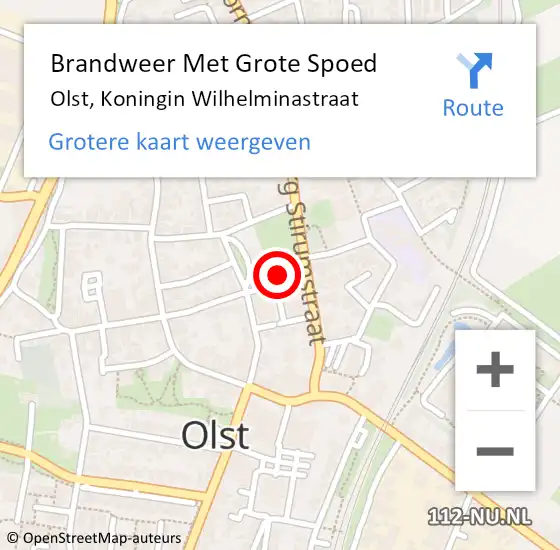 Locatie op kaart van de 112 melding: Brandweer Met Grote Spoed Naar Olst, Koningin Wilhelminastraat op 13 maart 2022 01:36