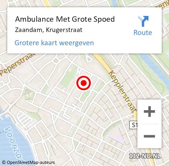 Locatie op kaart van de 112 melding: Ambulance Met Grote Spoed Naar Zaandam, Krugerstraat op 13 maart 2022 01:40