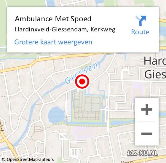Locatie op kaart van de 112 melding: Ambulance Met Spoed Naar Hardinxveld-Giessendam, Kerkweg op 13 maart 2022 02:24