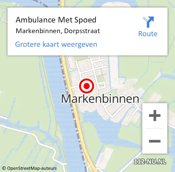 Locatie op kaart van de 112 melding: Ambulance Met Spoed Naar Markenbinnen, Dorpsstraat op 13 maart 2022 03:24