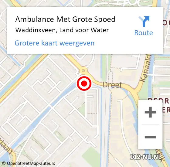 Locatie op kaart van de 112 melding: Ambulance Met Grote Spoed Naar Waddinxveen, Land voor Water op 13 maart 2022 03:37