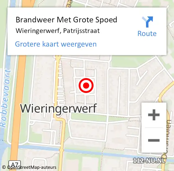 Locatie op kaart van de 112 melding: Brandweer Met Grote Spoed Naar Wieringerwerf, Patrijsstraat op 13 maart 2022 04:13