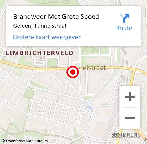 Locatie op kaart van de 112 melding: Brandweer Met Grote Spoed Naar Geleen, Tunnelstraat op 13 maart 2022 04:16