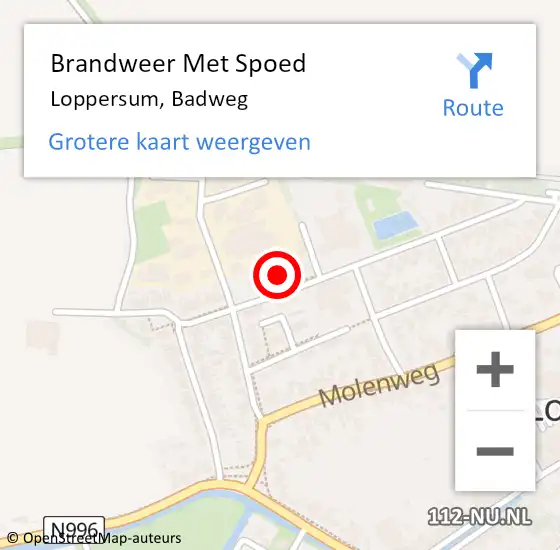 Locatie op kaart van de 112 melding: Brandweer Met Spoed Naar Loppersum, Badweg op 13 maart 2022 06:09