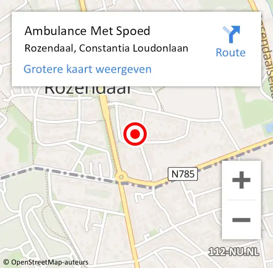 Locatie op kaart van de 112 melding: Ambulance Met Spoed Naar Rozendaal, Constantia Loudonlaan op 13 maart 2022 06:19