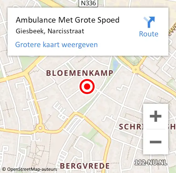 Locatie op kaart van de 112 melding: Ambulance Met Grote Spoed Naar Giesbeek, Narcisstraat op 13 maart 2022 08:29