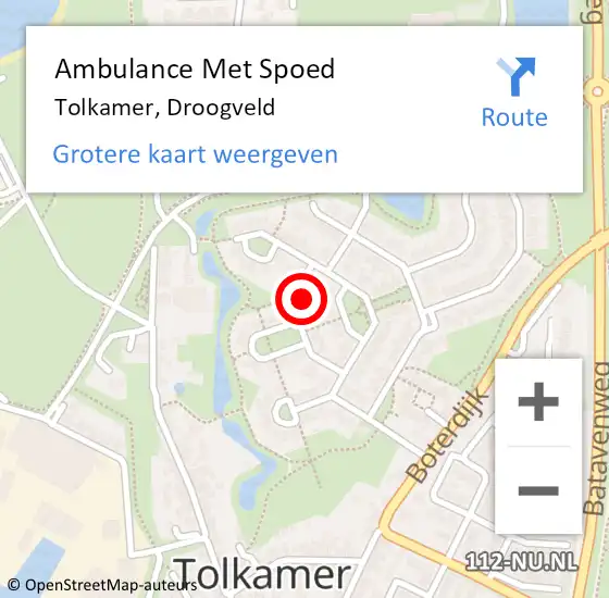 Locatie op kaart van de 112 melding: Ambulance Met Spoed Naar Tolkamer, Droogveld op 13 maart 2022 08:34