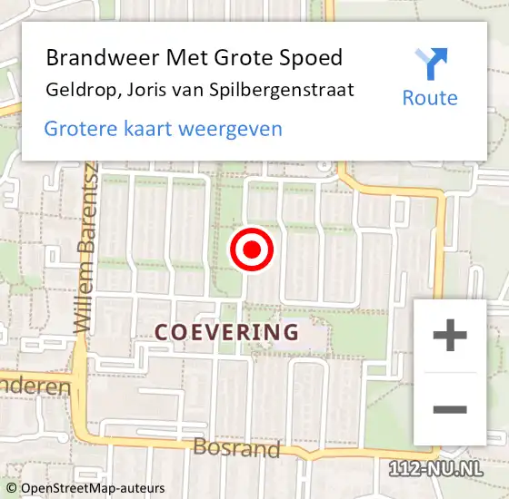 Locatie op kaart van de 112 melding: Brandweer Met Grote Spoed Naar Geldrop, Joris van Spilbergenstraat op 13 maart 2022 09:45