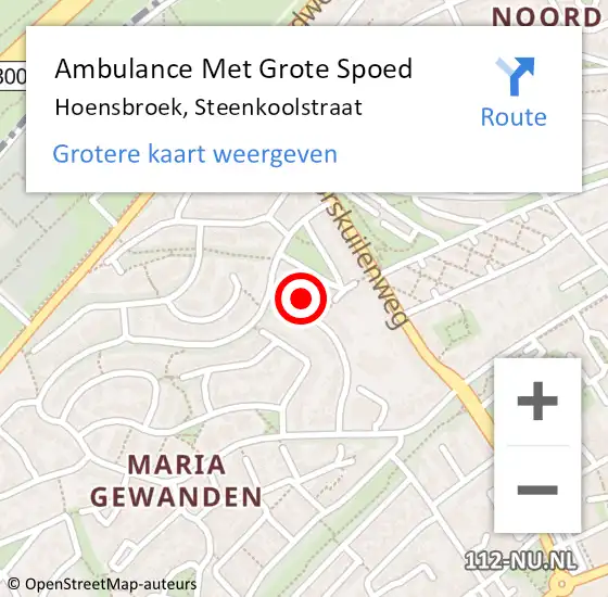 Locatie op kaart van de 112 melding: Ambulance Met Grote Spoed Naar Hoensbroek, Steenkoolstraat op 13 maart 2022 10:13