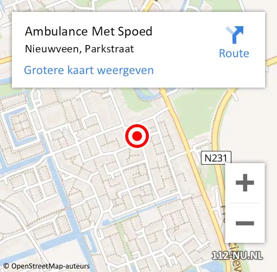 Locatie op kaart van de 112 melding: Ambulance Met Spoed Naar Nieuwveen, Parkstraat op 13 maart 2022 10:29