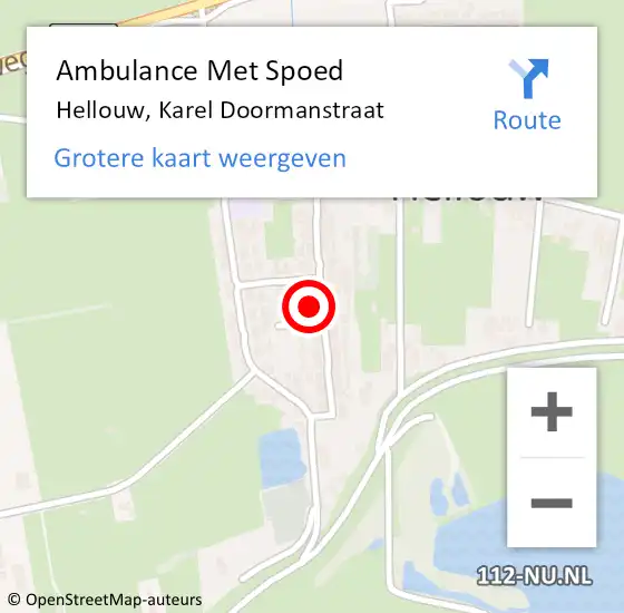 Locatie op kaart van de 112 melding: Ambulance Met Spoed Naar Hellouw, Karel Doormanstraat op 13 maart 2022 10:57